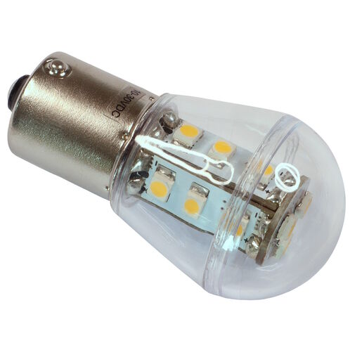 product image for Navigation / Interior LED Bulb, BA15S Fitting, Warm White, 127 Lumen, 11W, 10-30V DC, Bayonet Fitting Single Contact Base, 15 LED