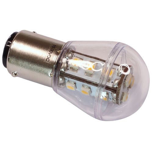 product image for Interior LED Bulb, BA15D Fitting, Warm White, 127 Lumen, 11W, 10-30V DC, Double Contact Base, Clear Cover, LED 15