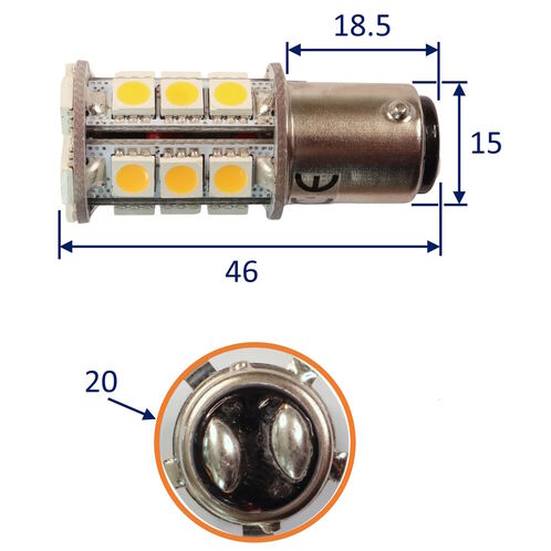 product image for Interior LED Bulb, BA15D Fitting, Warm White, 279 Lumen, 23W, 10-30V DC, Double Contact Base, 21 LED