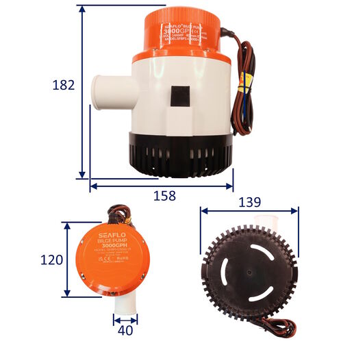 product image for SEAFLO 3000 GPH Electric Bilge Pump / Non-Automatic / Submersible Pump / 12Volt