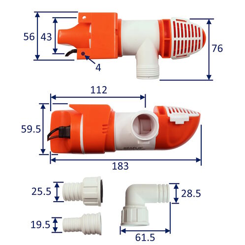 product image for SEAFLO 800 GPH Low Profile Automatic Bilge Pump / Outlet and Pump Body Can Rotate 360 degrees / 12 Volts / Horizontal or Vertically Mounted