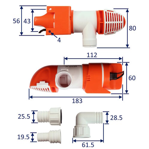 product image for SEAFLO 1100 GPH Low Profile Non-Automatic Bilge Pump. Outlet and pump body can rotate 360 degrees / 12 Volts / Horizontal or Vertically Mounted