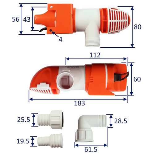 product image for SEAFLO 1100 GPH Low Profile Automatic Timer Sensor Bilge Pump. Outlet and pump body can rotate 360 degrees / 12 Volts / Horizontal or Vertically Mounted
